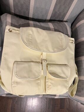 Year of Ours Nylon Backpack Cream Cargo Pocket Drawstring Bag Athleisure